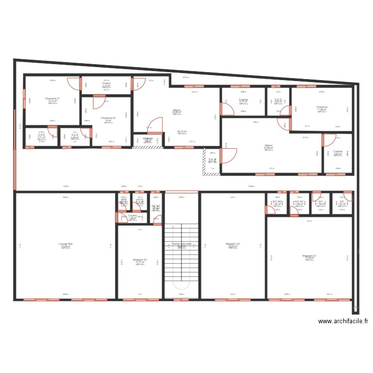 Ardin 2 RDC. Plan de 27 pièces et 442 m2