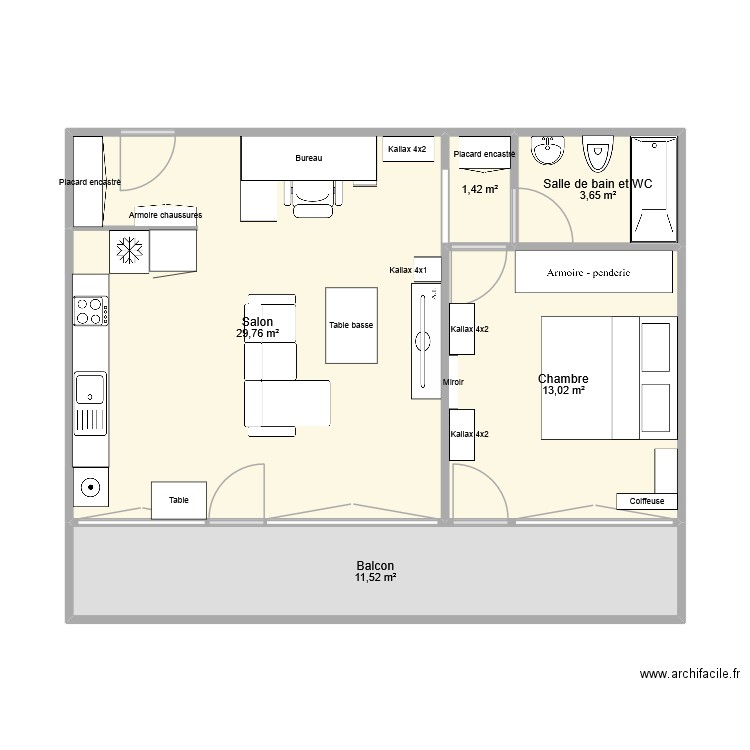 Appart V2. Plan de 5 pièces et 59 m2