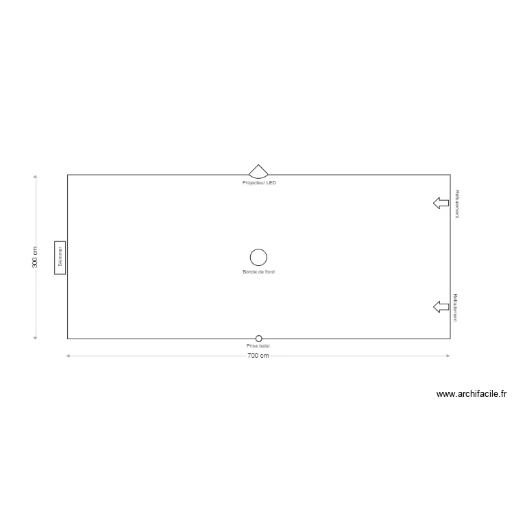 piscine 700x300 cm. Plan de 