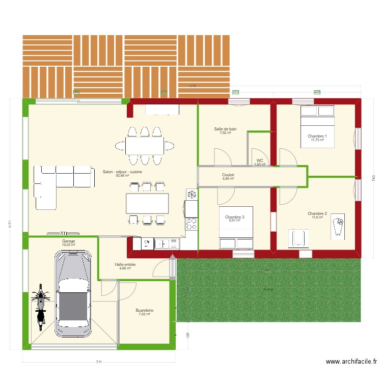 Projet maison. Plan de 10 pièces et 129 m2