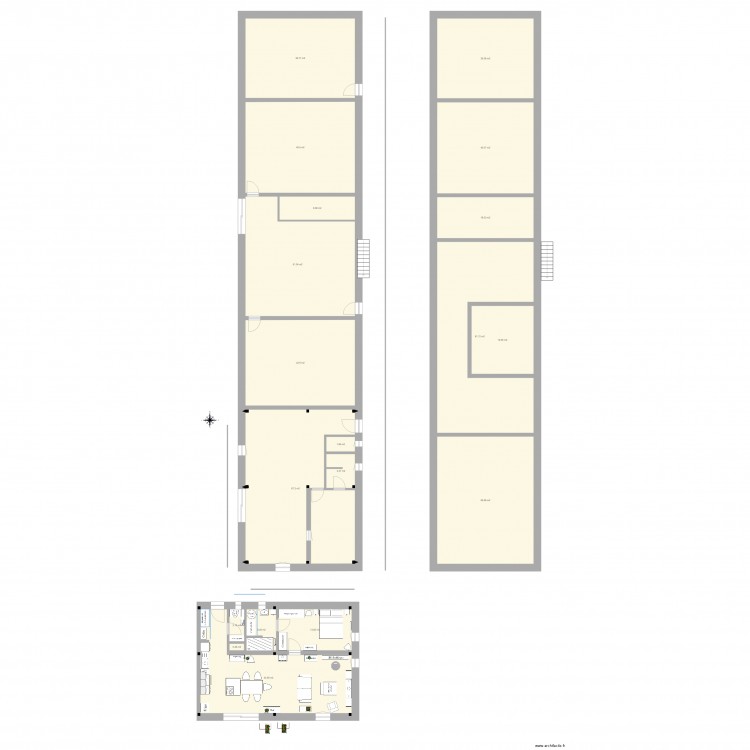 bâti 2 plain pied ferme 7 pignon est suite parentale 5 avec poteaux. Plan de 19 pièces et 558 m2