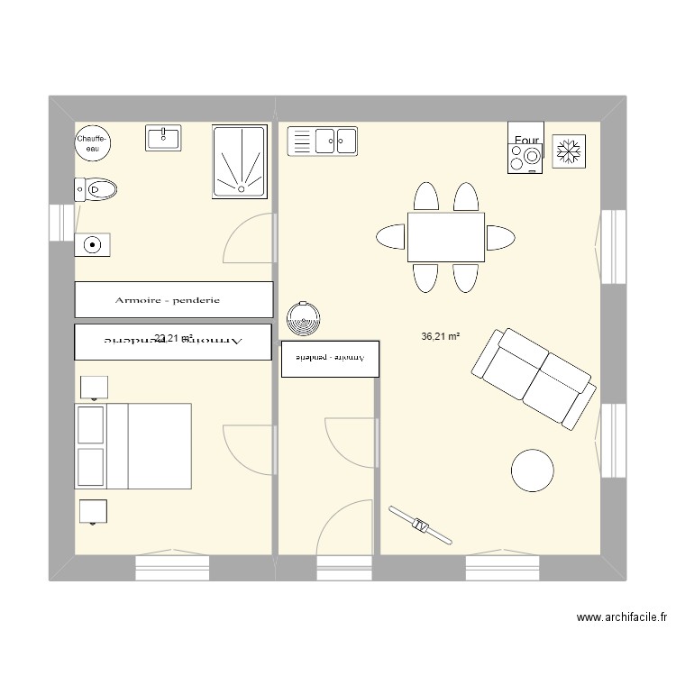 chambre devant 1. Plan de 2 pièces et 58 m2