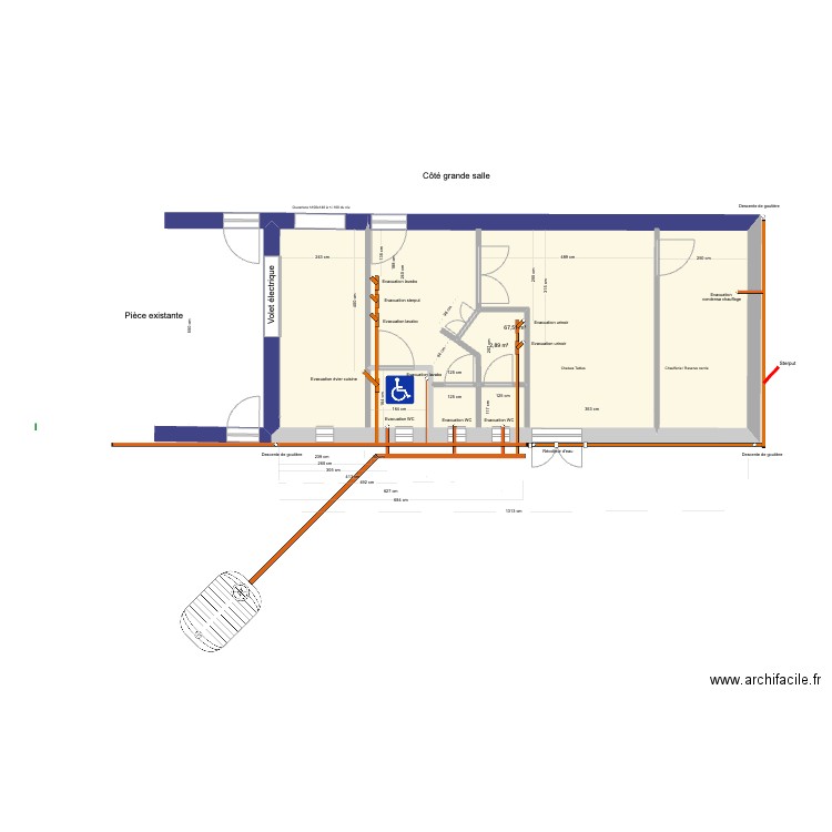 extension cercle V32. Plan de 2 pièces et 70 m2