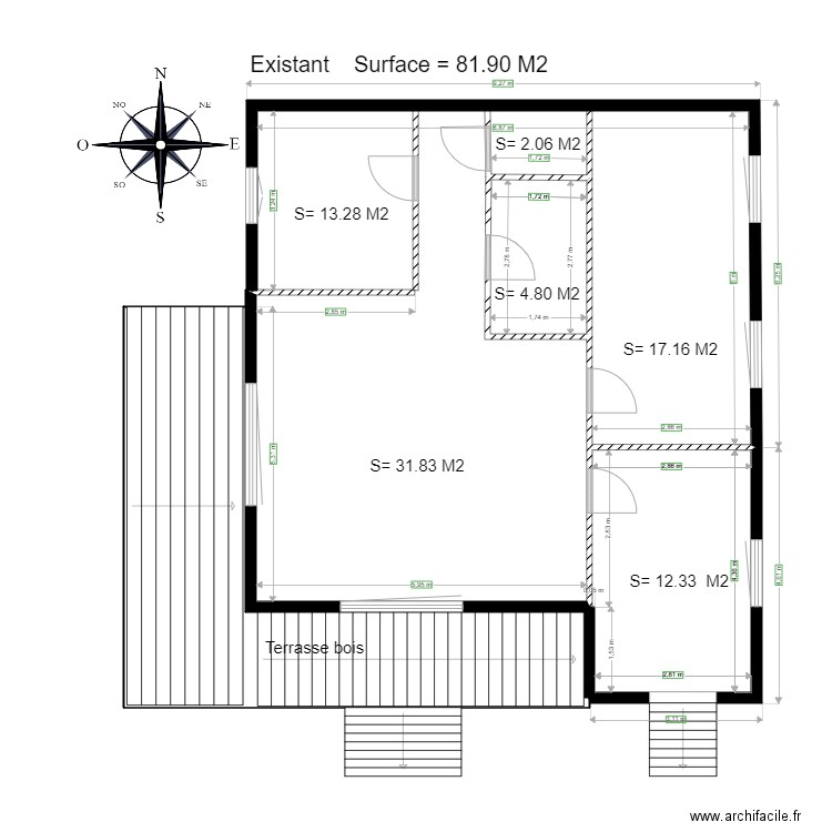 nini existand fini. Plan de 3 pièces et 43 m2