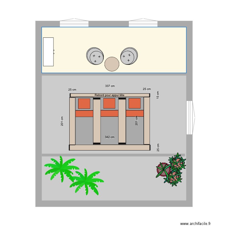 TERRASSE BAS 3. Plan de 2 pièces et 43 m2