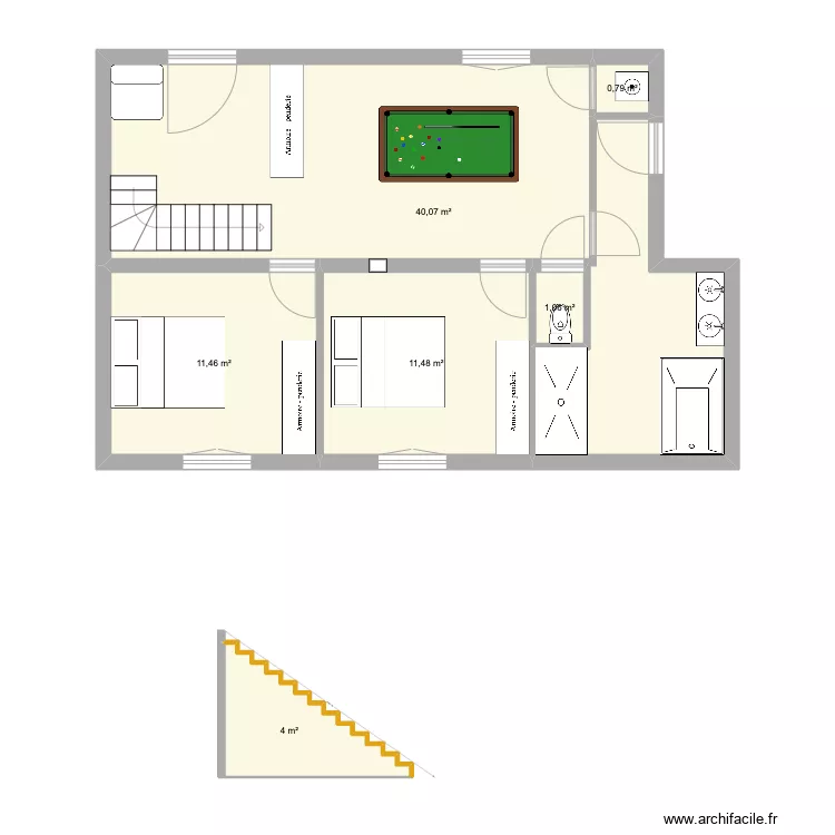 rdc chalet brut avec chambres et sae de jeu open space v3 ML. Plan de 