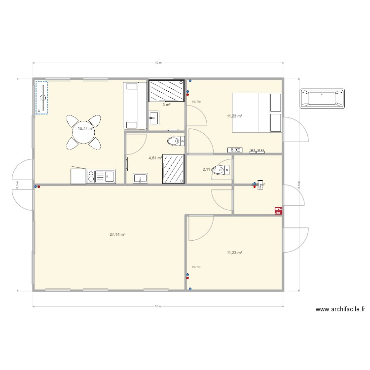 Gite. Plan de 8 pièces et 81 m2