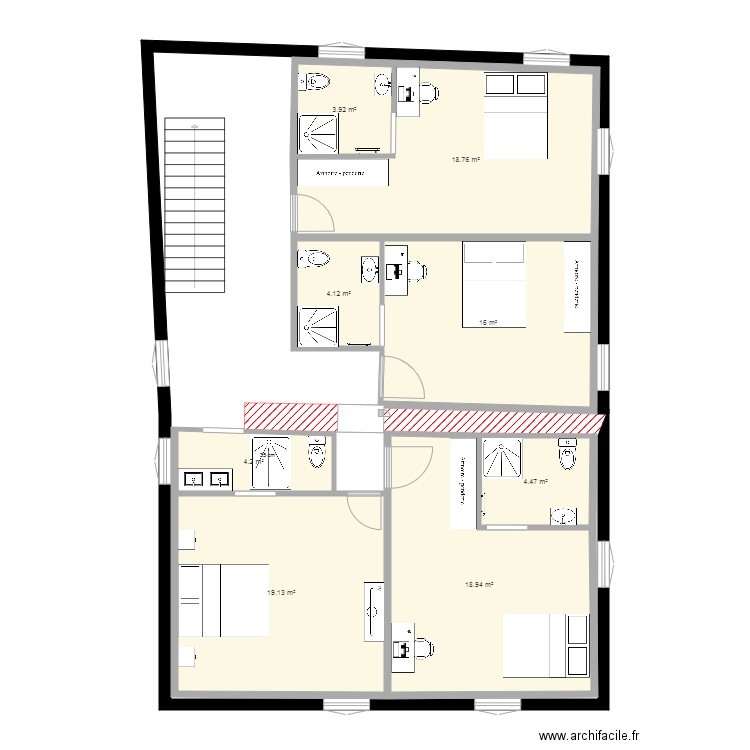 partie nuit chambres suite 3. Plan de 0 pièce et 0 m2