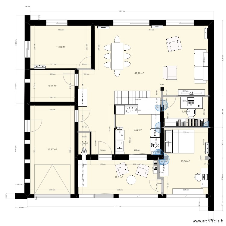 RDC G Mars 12. Plan de 9 pièces et 127 m2