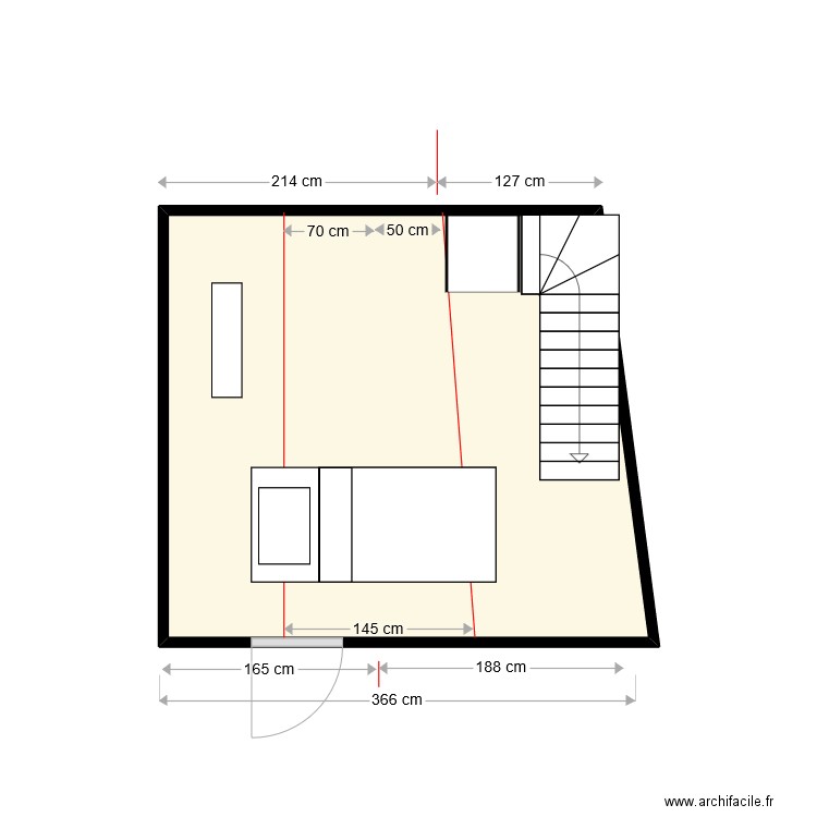 sol. Plan de 1 pièce et 11 m2