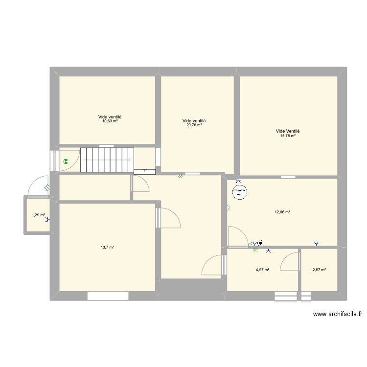 Cave électricité étage. Plan de 9 pièces et 92 m2