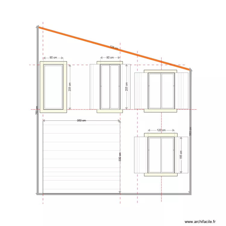 Facade est BATIMENT ouverture en cours haute DP 2021 19 01 encadrement couleur. Plan de 
