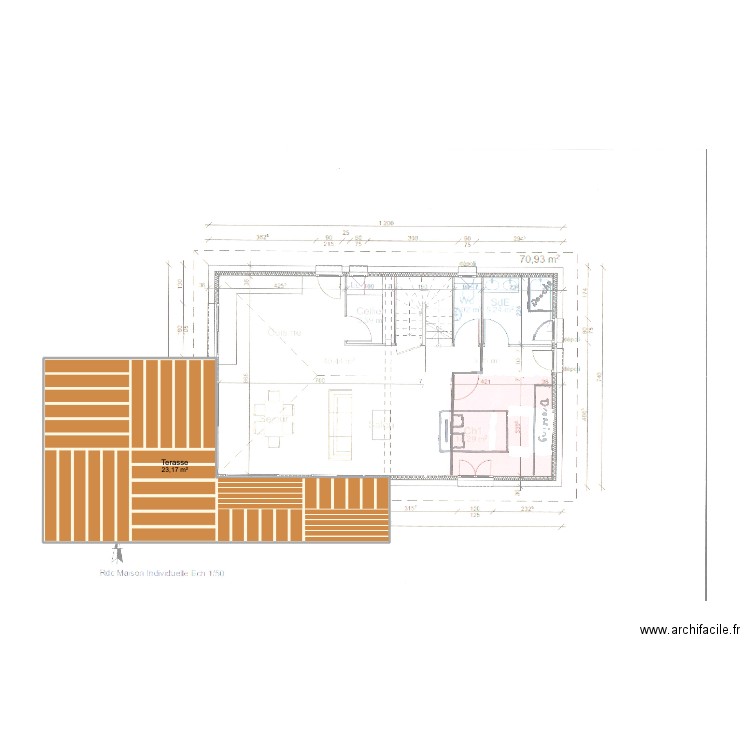 Terrasse. Plan de 1 pièce et 23 m2