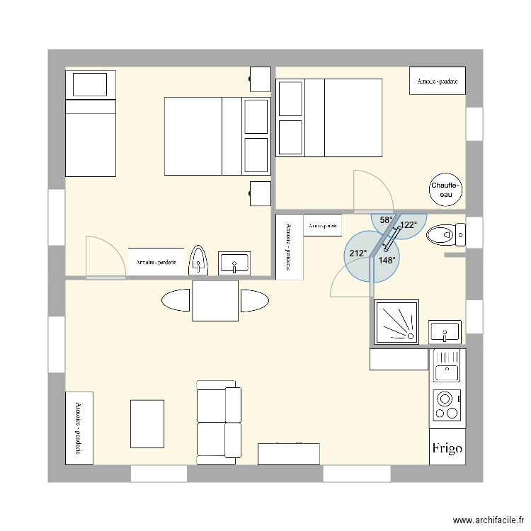 Chalet Plan 2. Plan de 4 pièces et 49 m2