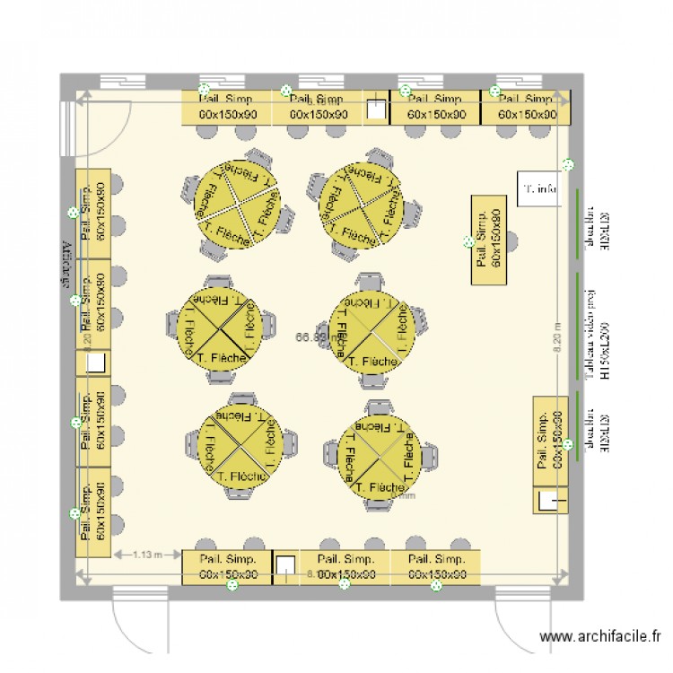 Salle de sciences G105. Plan de 1 pièce et 67 m2