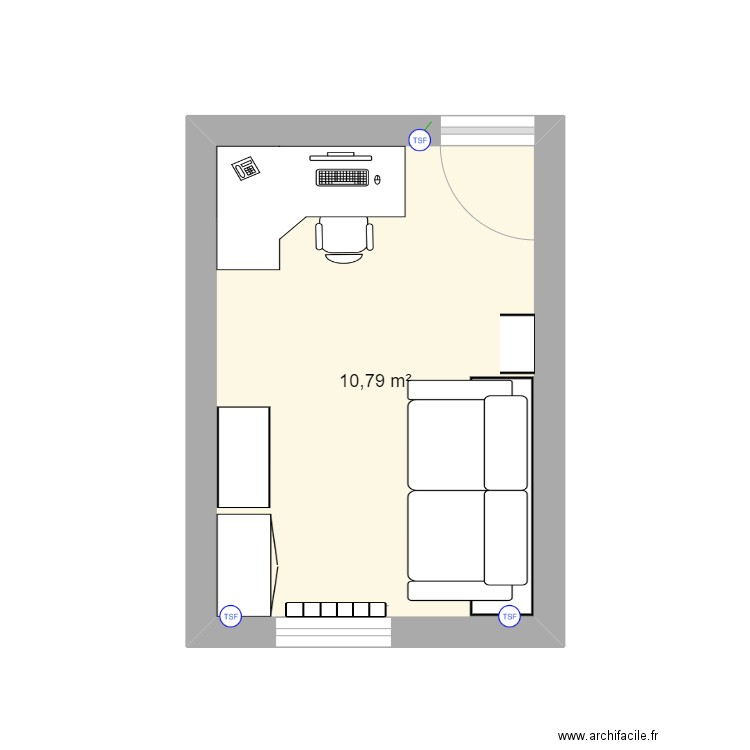 chambre 1. Plan de 1 pièce et 11 m2