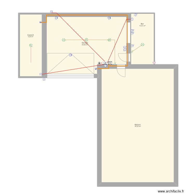 Electricité Garage. Plan de 4 pièces et 140 m2