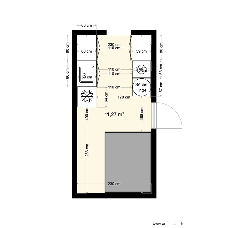 pourville buanderie plan 2. Plan de 1 pièce et 11 m2