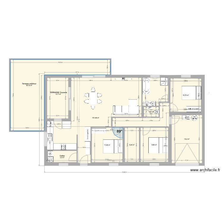 Maison 100m2 13 01 22. Plan de 10 pièces et 208 m2