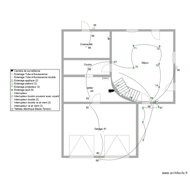 Jean Yves RdC Eclairage. Plan de 4 pièces et 106 m2