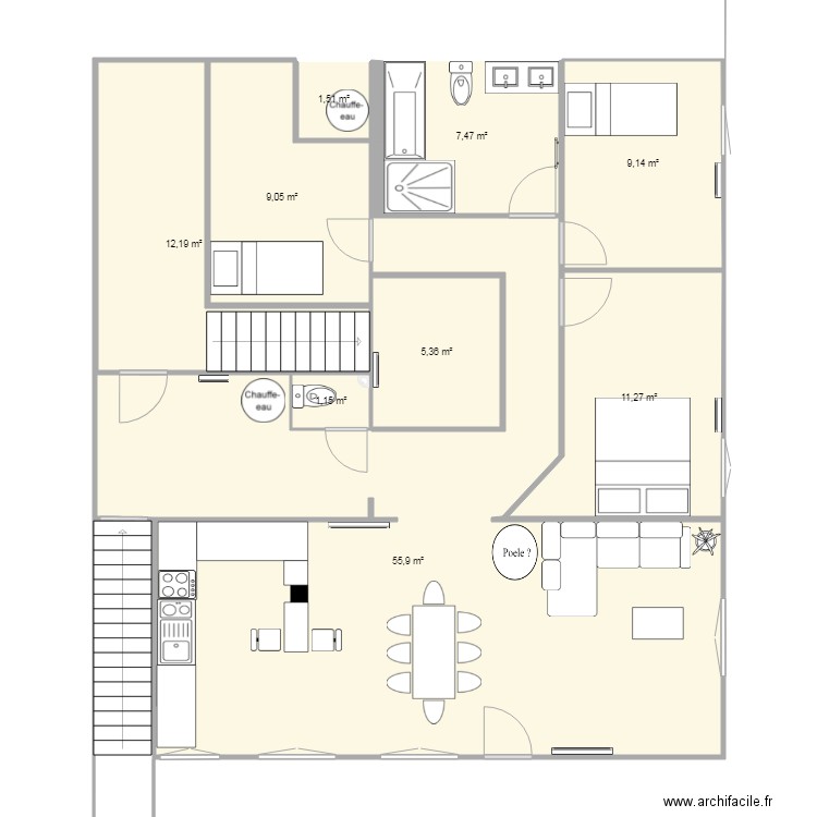 mussillon projet decembre avec chambre reliée. Plan de 9 pièces et 113 m2