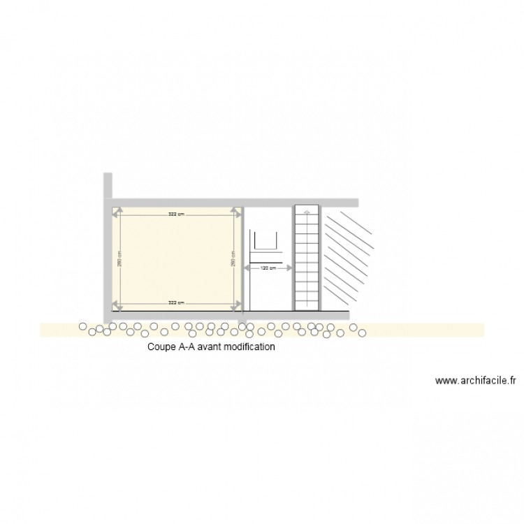 Coupe  avant modification . Plan de 0 pièce et 0 m2