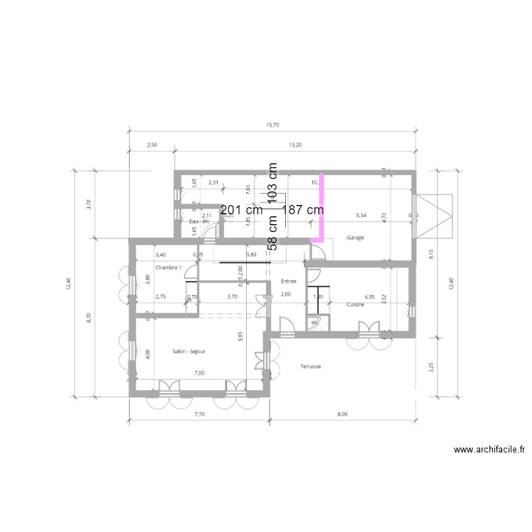 Studio Garage. Plan de 5 pièces et 54 m2