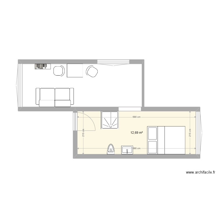 Type 2 M Franceus. Plan de 1 pièce et 13 m2