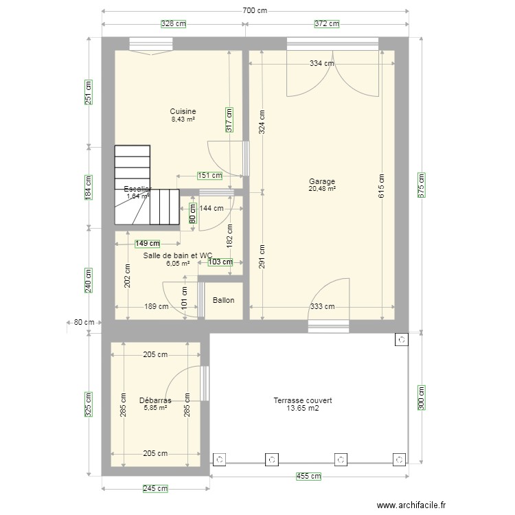 Sous Sol 2023. Plan de 6 pièces et 43 m2