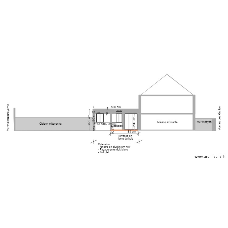 FACADE SO PROJETEE AU NIVEAU EXTENSION. Plan de 0 pièce et 0 m2