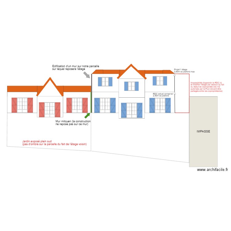 Plan avec maison mitoyenne. Plan de 0 pièce et 0 m2