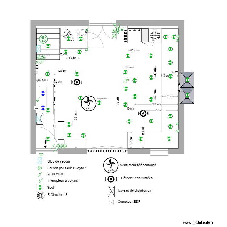 COTES LUMINAIRES 1er étage. Plan de 1 pièce et 34 m2