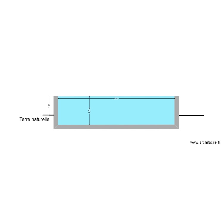 Coupe longi piscine. Plan de 1 pièce et 9 m2