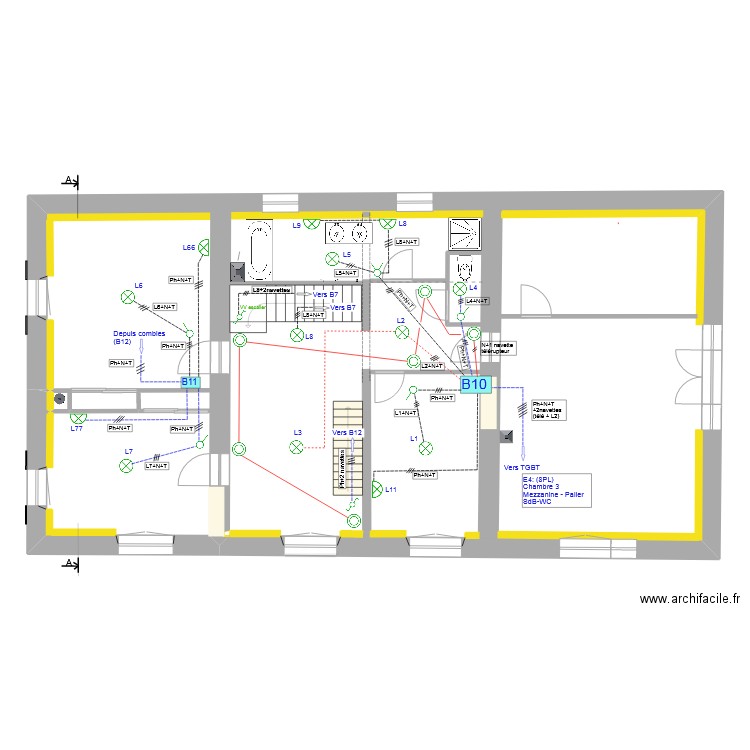 Etage_Elèctricité_Eclairage_E4. Plan de 1 pièce et 154 m2