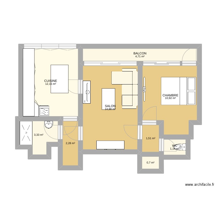 appartement. Plan de 9 pièces et 52 m2