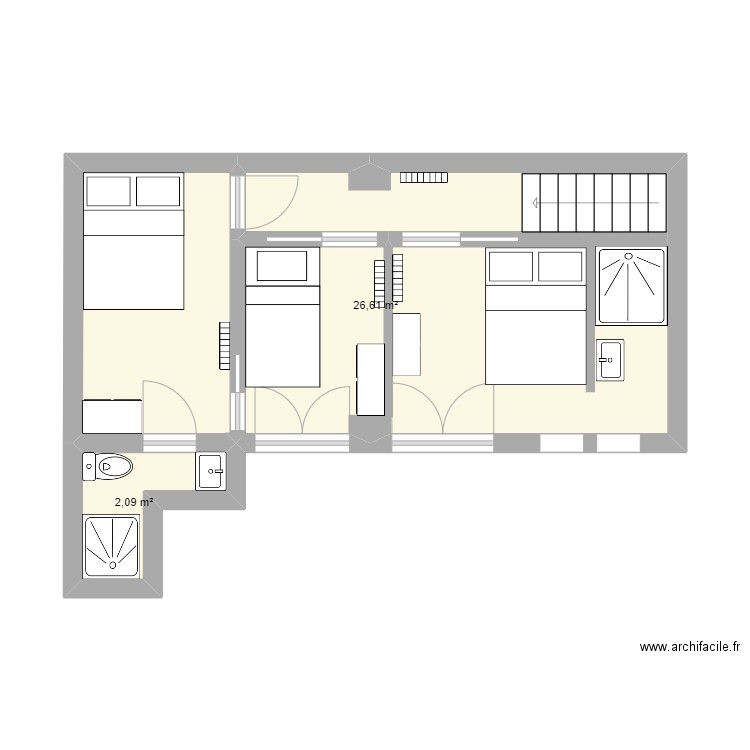 rdc projete. Plan de 2 pièces et 29 m2