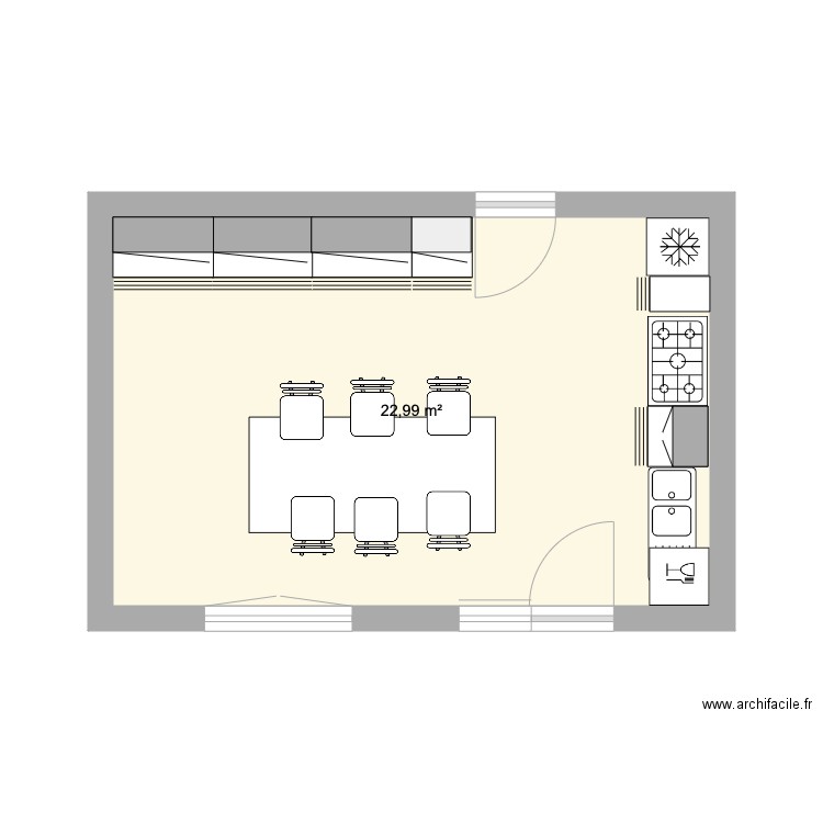 Cuisine2. Plan de 1 pièce et 23 m2