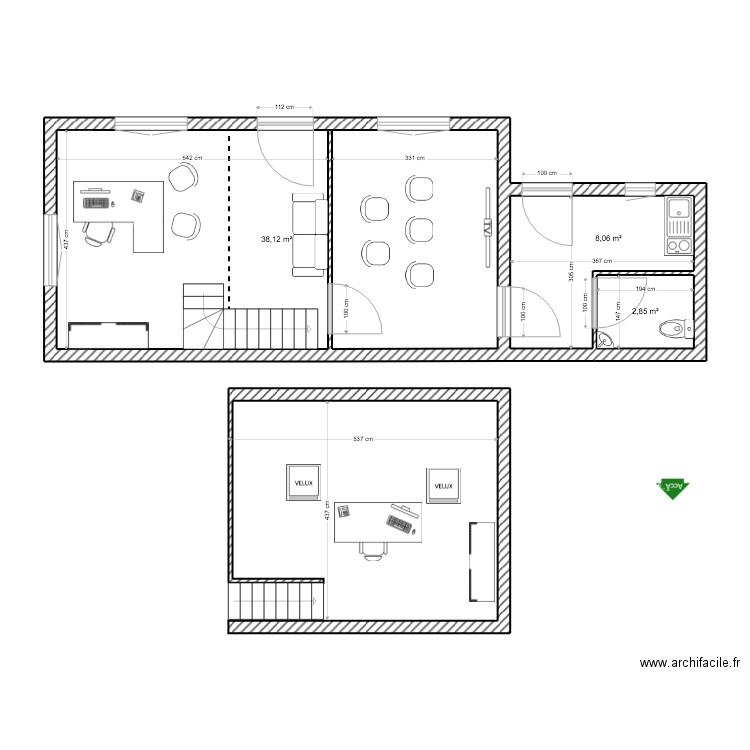 BERLANNE. Plan de 3 pièces et 49 m2