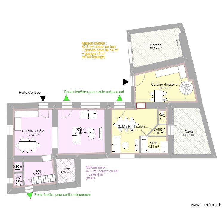 Poleymieux - division OK RDC totale. Plan de 26 pièces et 127 m2