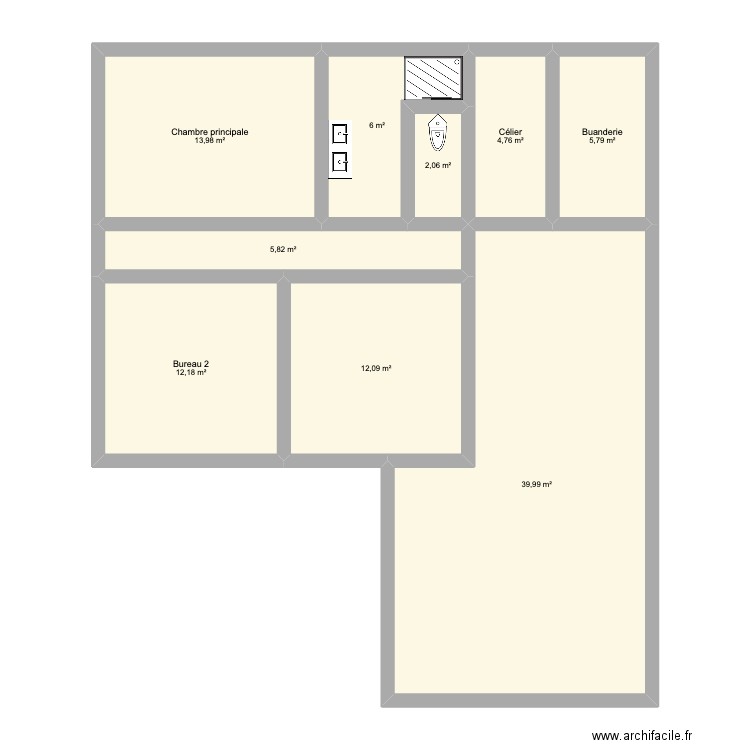 Maison rectangle V2. Plan de 9 pièces et 103 m2