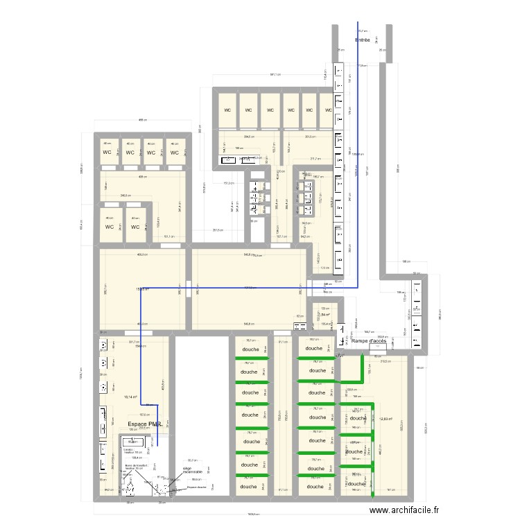 Rochetaillée - sanitaire sous le chateau - version espace PMR. Plan de 0 pièce et 0 m2