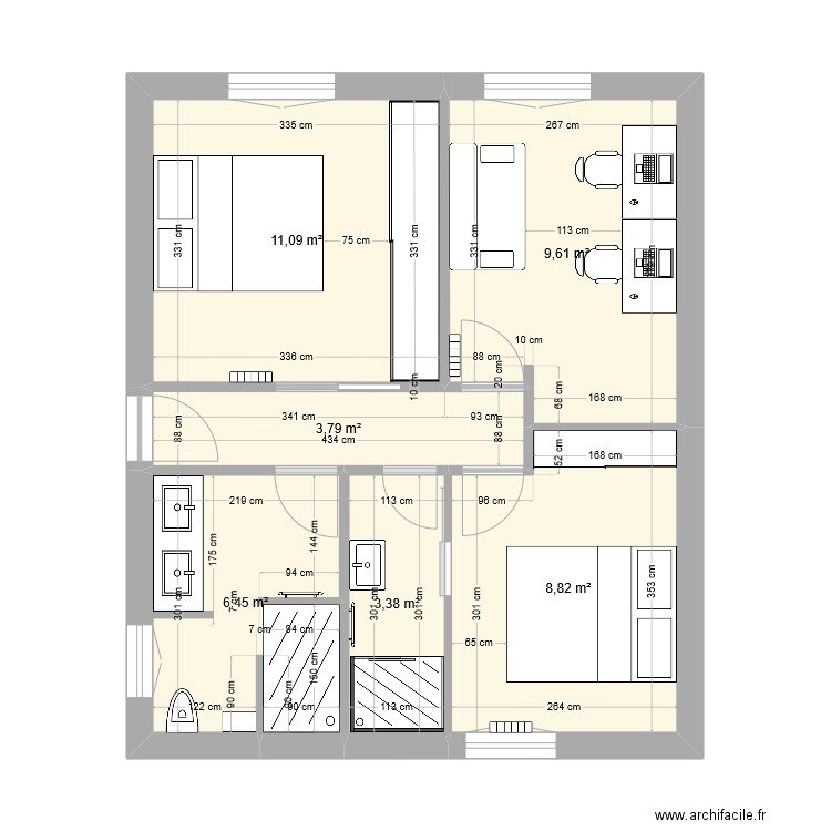 32RDS CHAMBRES V6. Plan de 6 pièces et 43 m2