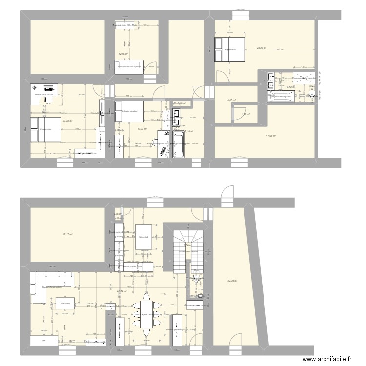 ferme. Plan de 16 pièces et 252 m2