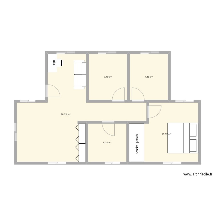 casita4. Plan de 5 pièces et 67 m2