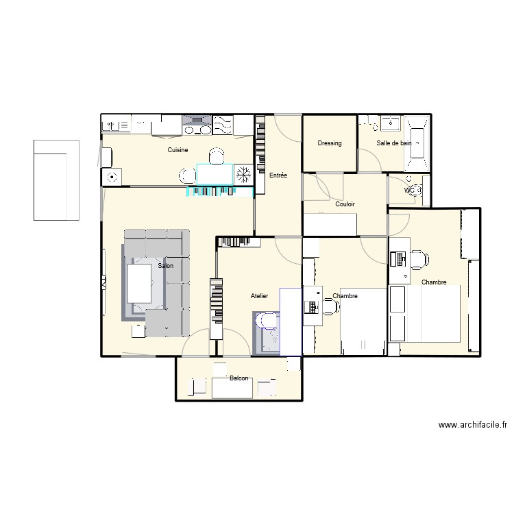 Atelier + cuisine Ixina. Plan de 11 pièces et 79 m2