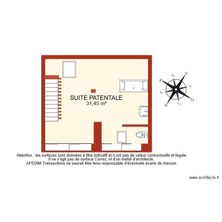 BI 8876 ETAGE 2 NIVEAU 2. Plan de 3 pièces et 33 m2