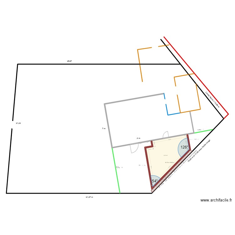 Extension triangle 2 Ch 29 M2 mur externe. Plan de 0 pièce et 0 m2