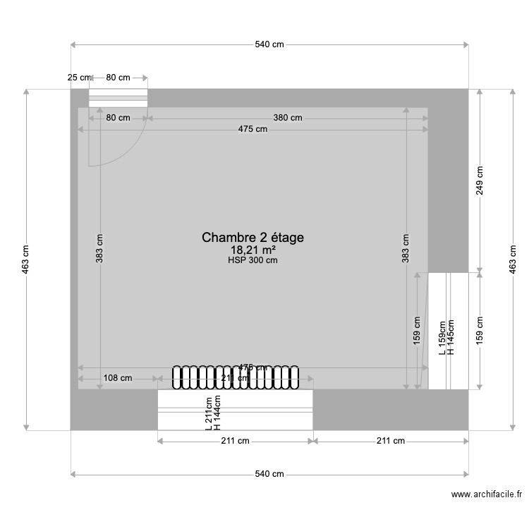 Chambre 2 étage projet. Plan de 1 pièce et 18 m2