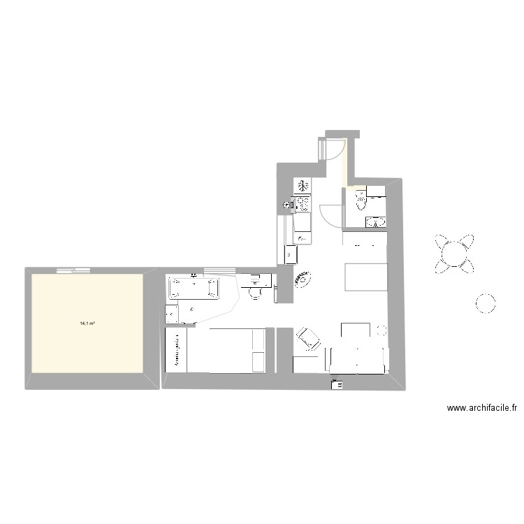 interieur essai 10. Plan de 1 pièce et 14 m2