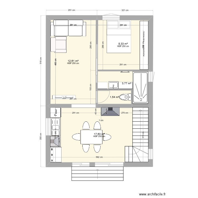 RDC FLO. Plan de 5 pièces et 44 m2